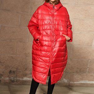 Hooded Long Down Jacket Puffer Coat Winter Coat, Loose Duck Down Coat, Women War